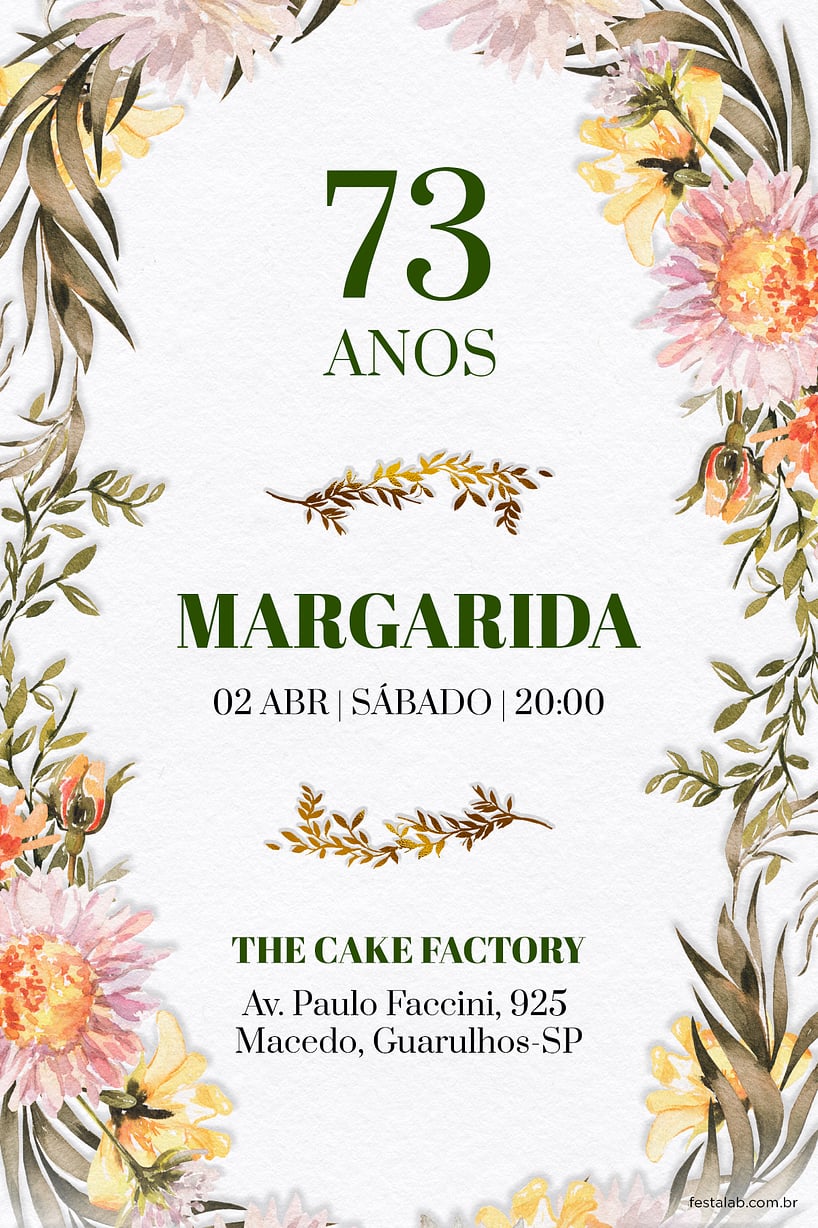 Convite de Aniversario Adulto - Galhos & Flores