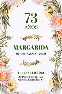 Modelo de Convite de Aniversario Adulto - Galhos & Flores Convite Galhos & Flores grátis para editar