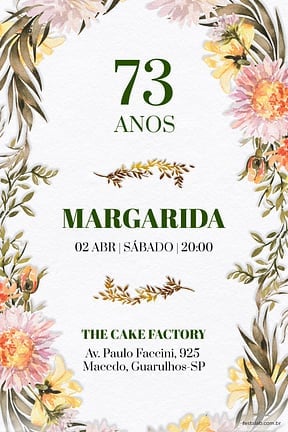 Modelo de Convite de Aniversario Adulto - Galhos & Flores Convite de Aniversario Adulto - Galhos & Flores