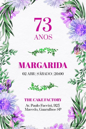 Modelo de Convite de Aniversario Adulto - Galhos & Flores Lilas Convite de Aniversario Adulto - Galhos & Flores Lilas
