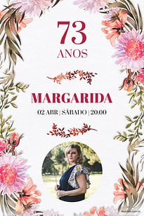 Modelo de Convite de Aniversario Adulto - Galhos & Flores Rosas Convite Galhos & Flores Rosas grátis para editar