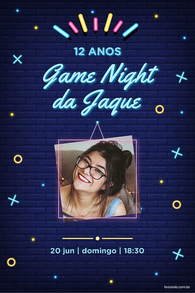 Modelo de Convite de Aniversario Adulto - Game Night Convite Game Night grátis para editar