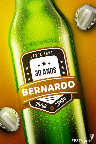 Modelo de Convite de Aniversario Adulto - Garrafa de Cerveja Convite Garrafa de Cerveja grátis para editar