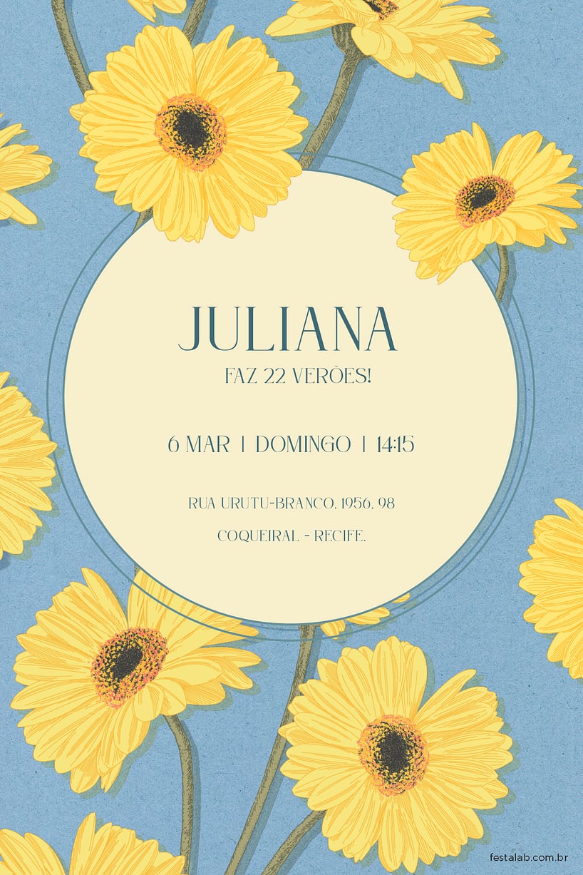 Convite Girassol Sofisticado grátis para editar