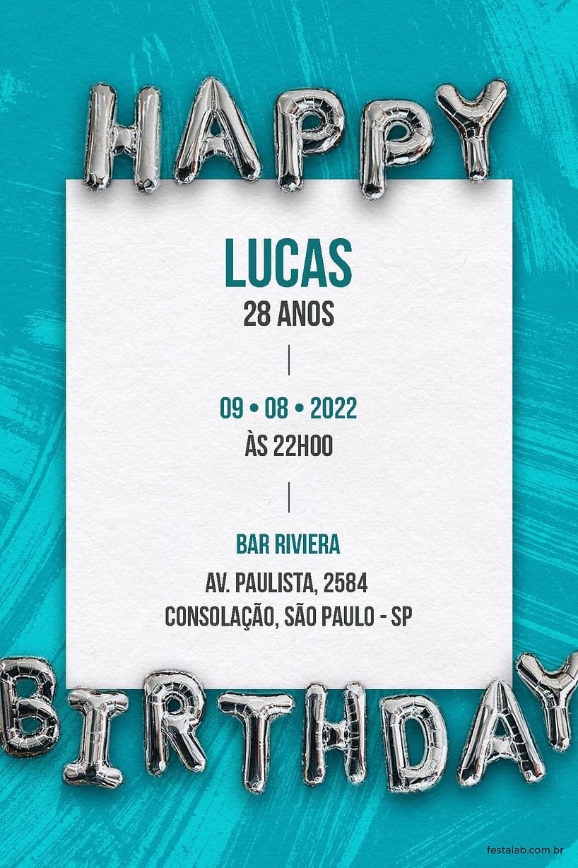 Criar convite de aniversário - Happy Birthday: Azul| FestaLab
