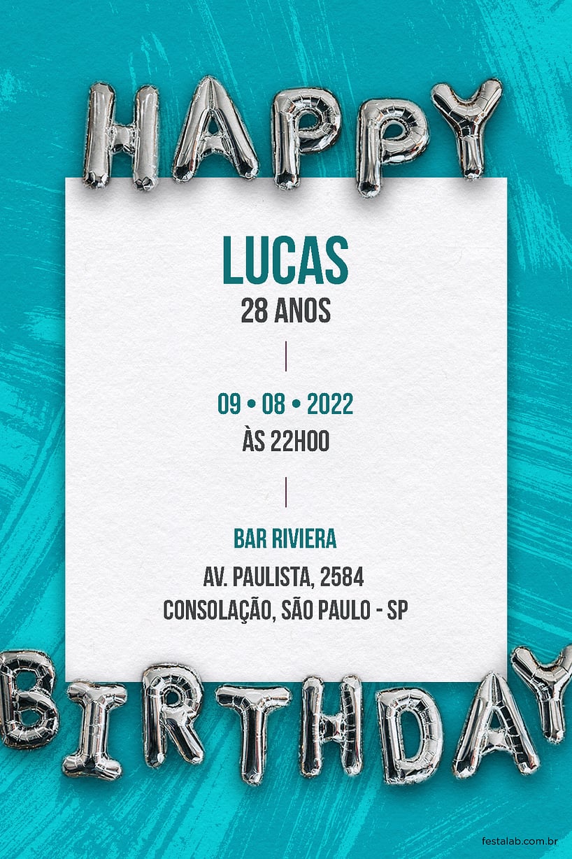 Convite Happy Birthday: Azul grátis para editar