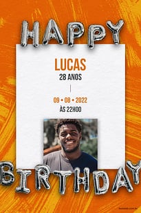 Modelo de Convite de Aniversario Adulto - Happy Birthday: Laranja Convite Happy Birthday: Laranja grátis para editar