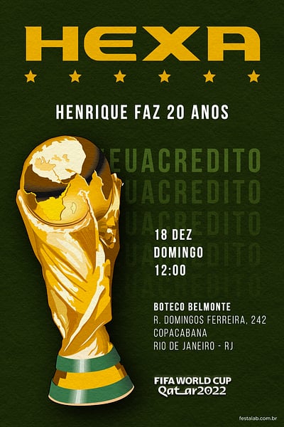 Modelo de Convite de Aniversario Adulto - Hexa Convite Hexa grátis para editar