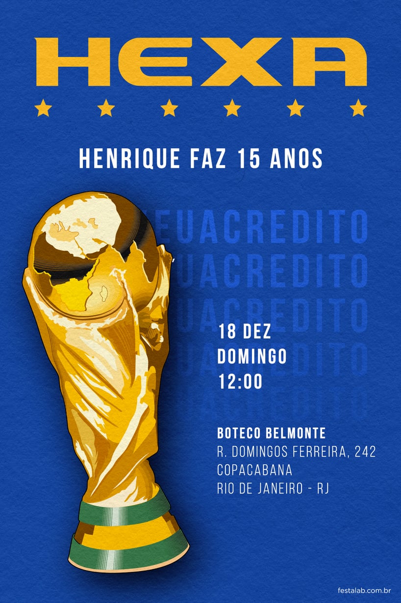 Convite Hexa Azul grátis para editar