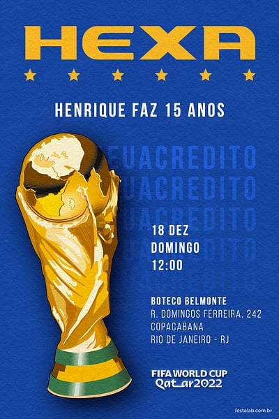 Modelo de Convite de Aniversario Adulto - Hexa Azul Convite Hexa Azul grátis para editar