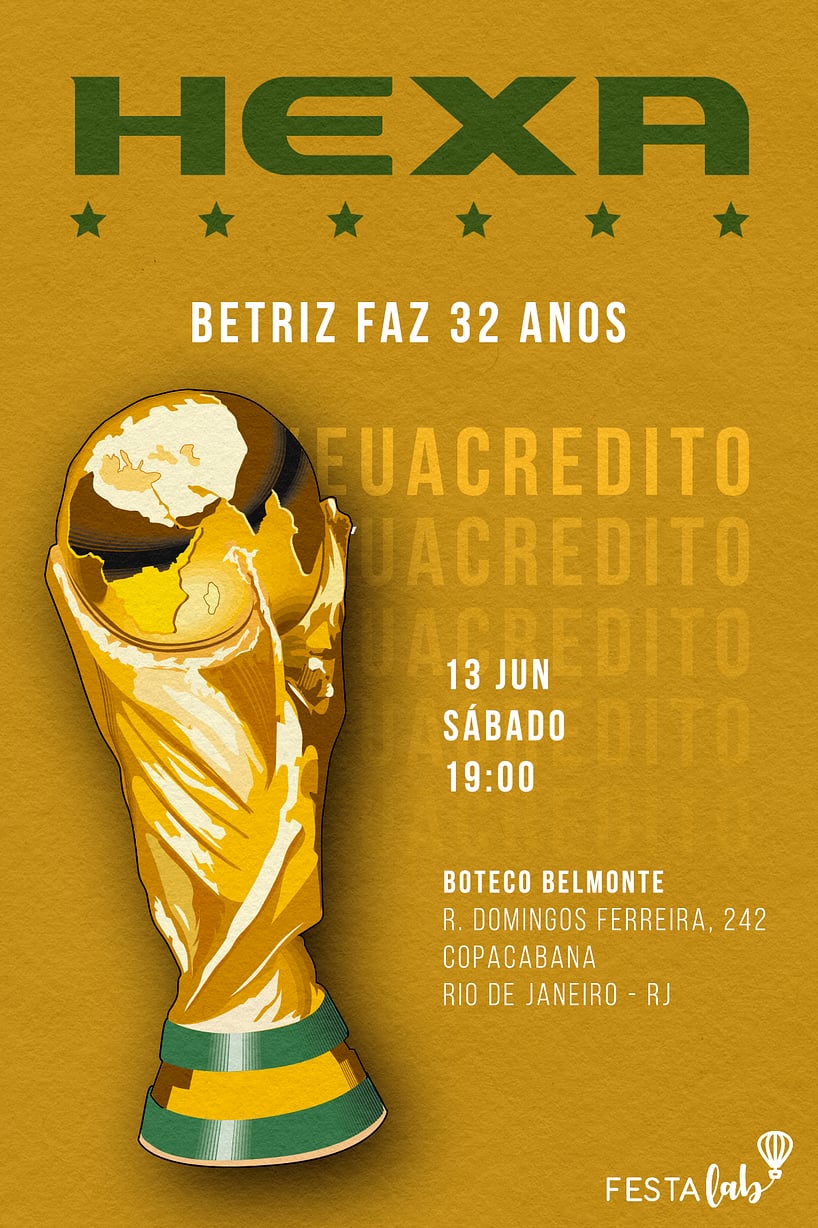 Convite de Aniversario Adulto - Hexa Dourado