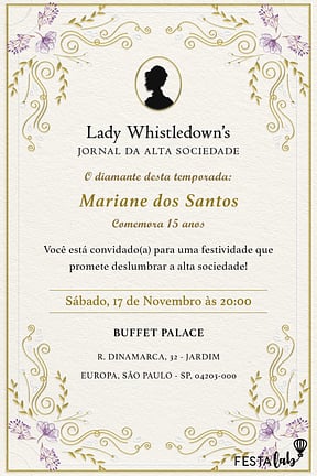 Convite de Aniversario Adulto - Jornal da Lady Whistledown?s