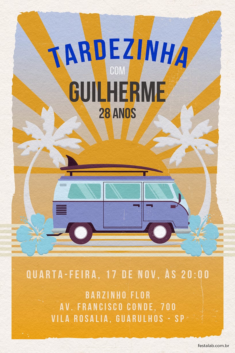 Convite de Aniversario Adulto - Aventuras na Kombi