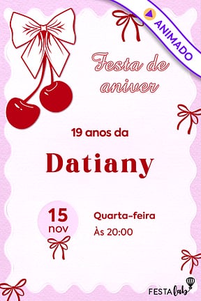 Modelo de Convite de Aniversario Adulto - Lacinho de Cereja Convite de Aniversario Adulto - Lacinho de Cereja