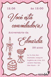 Modelo de Convite de Aniversario Adulto - Lacos e Bolos Aesthetic Convite Laços e Bolos Aesthetic grátis para editar