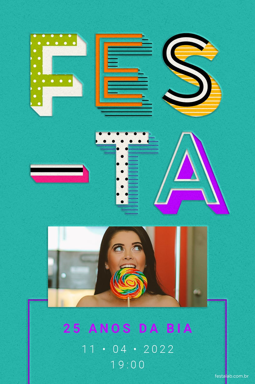 Convite de Aniversario Adulto - Letras Festivas cor verde