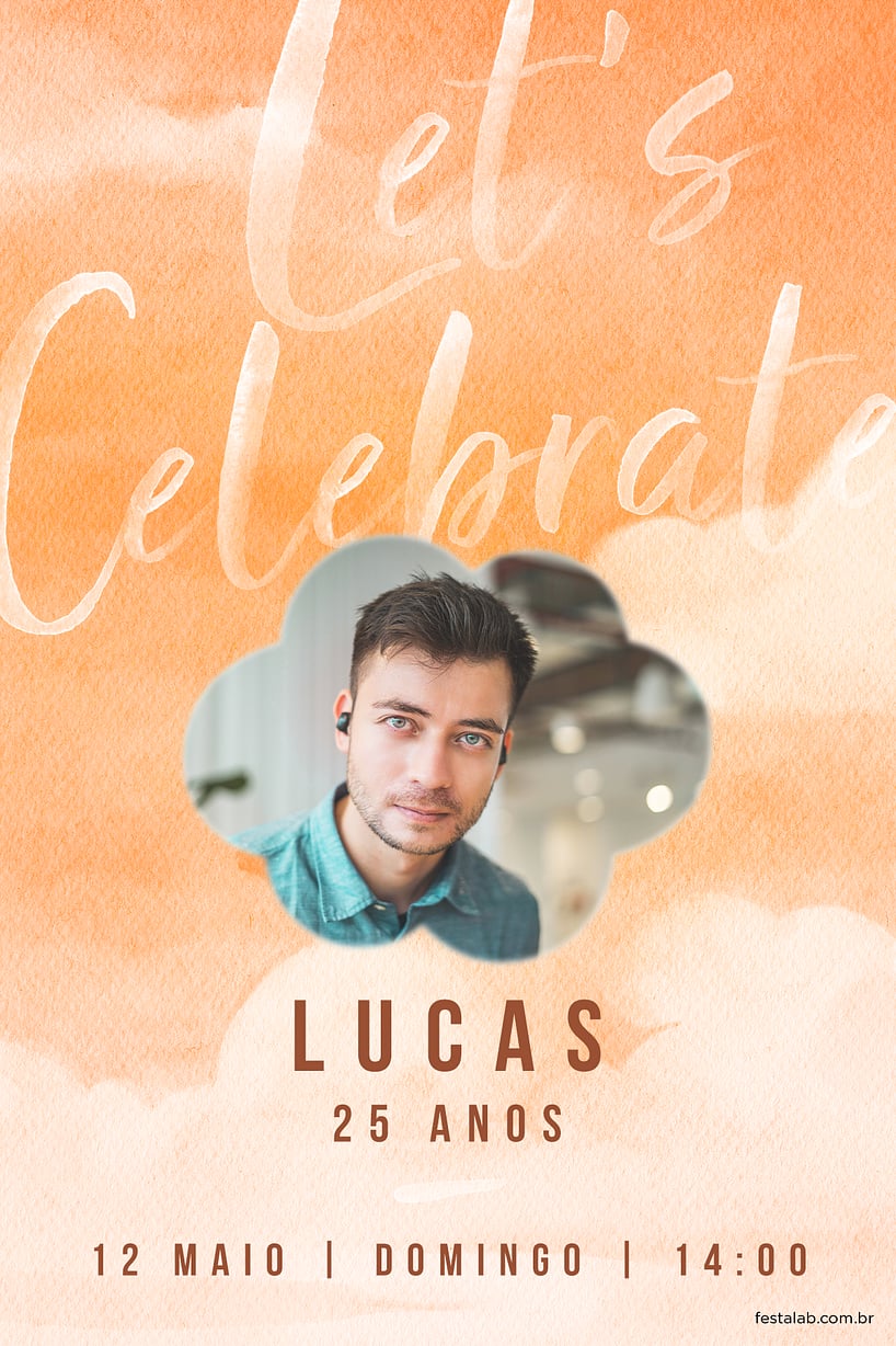 Convite de Aniversario Adulto - Let's Celebrate Laranja