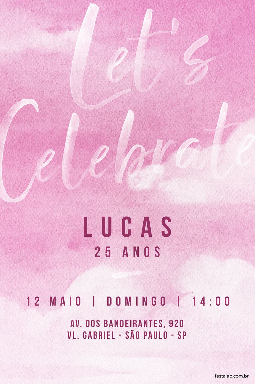 Criar convite de aniversário - Let's Celebrate Rosa| FestaLab