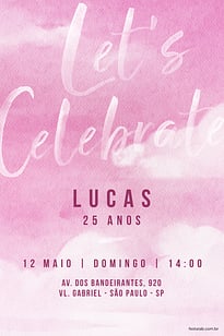 Modelo de Convite de Aniversario Adulto - Let's Celebrate Rosa Convite Let's Celebrate Rosa grátis para editar