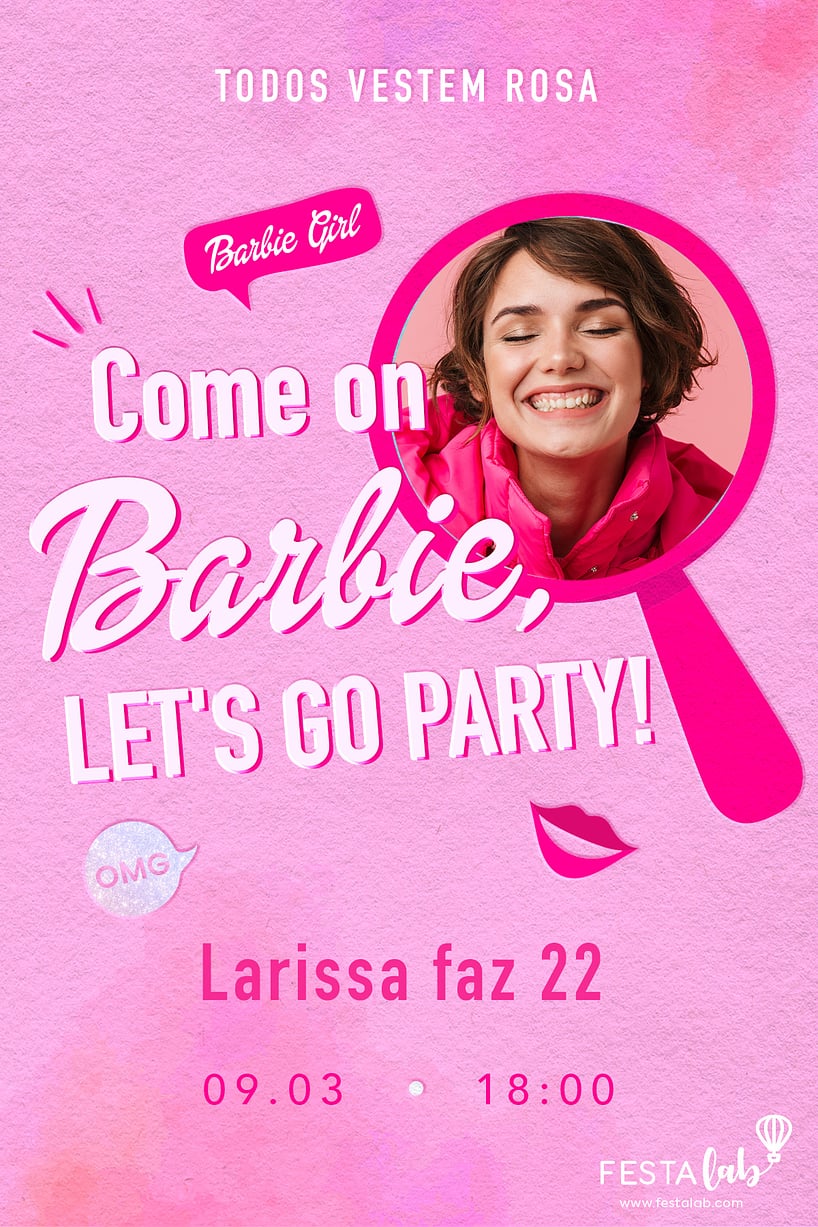 Convite De Aniversário Barbie Rosa Edite Online