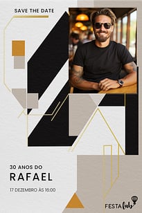 Modelo de Convite de Aniversario Adulto - Linhas e Angulos Convite Linhas e Ângulos grátis para editar