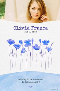 Modelo de Convite de Aniversario Adulto - Lirios aquarela azul Convite Lírios aquarela azul grátis para editar