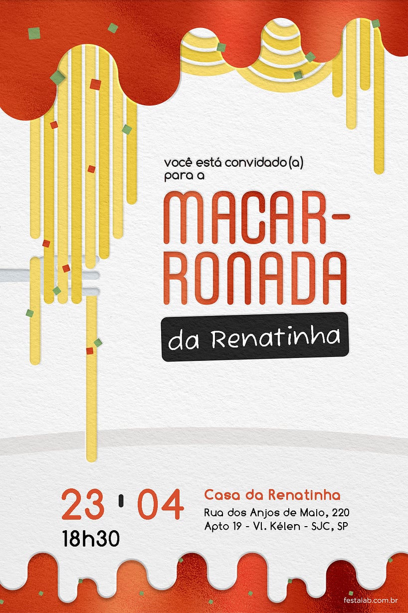 Convite Macarronada grátis para editar