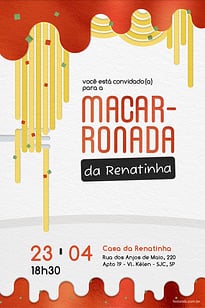 Modelo de Convite de Aniversario Adulto - Macarronada Convite Macarronada grátis para editar