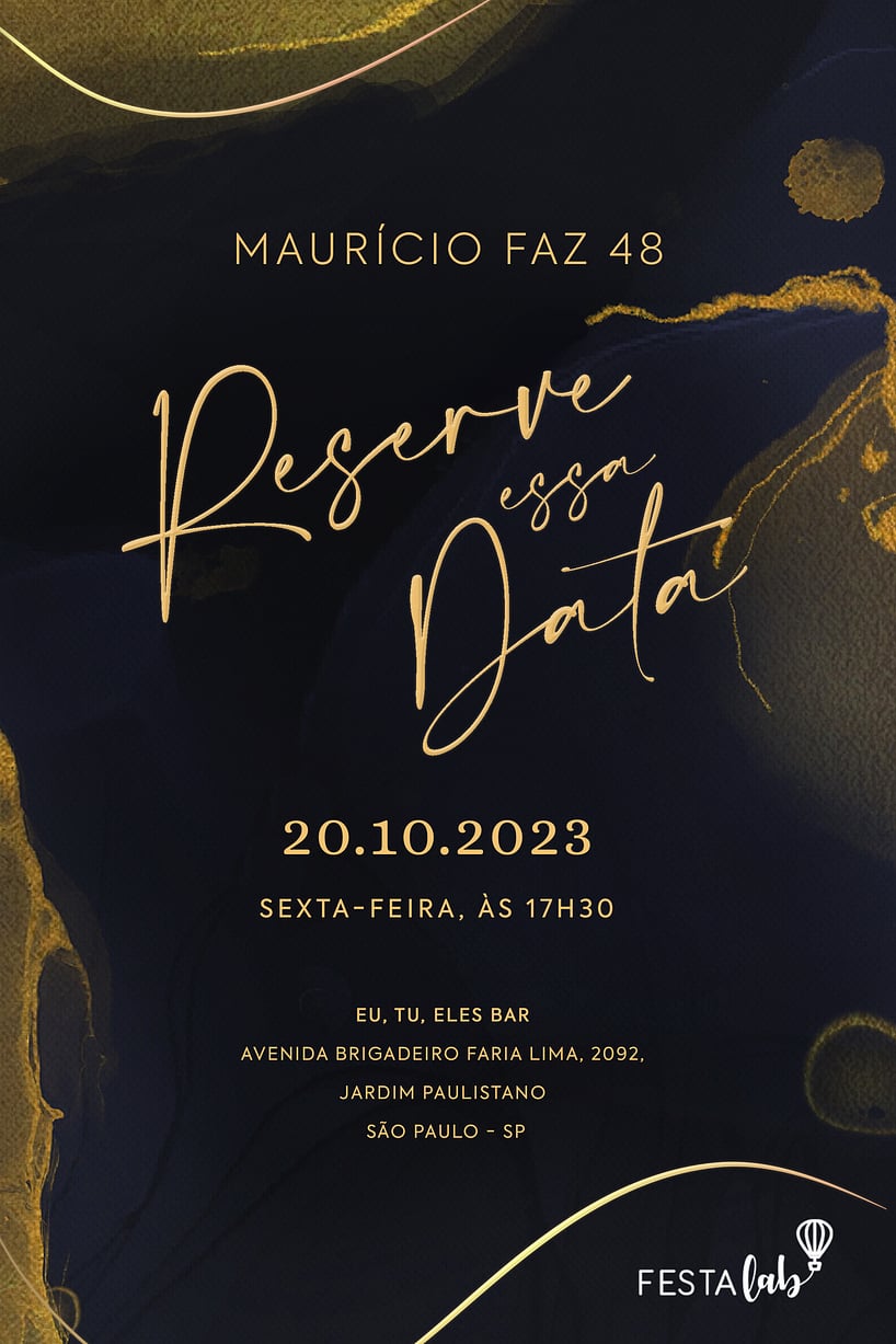 Convite de Aniversario Adulto - Marmore Elegante