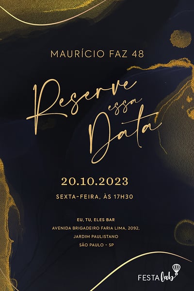 Modelo de Convite de Aniversario Adulto - Marmore Elegante Convite Mármore Elegante grátis para editar