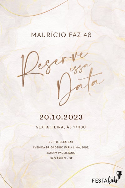 Criar convite de aniversário - Mármore Elegante Branco| FestaLab