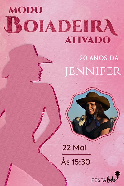 Modelo de Convite de Aniversario Adulto - Modo Boiadeira Ativado Convite Modo Boiadeira Ativado grátis para editar