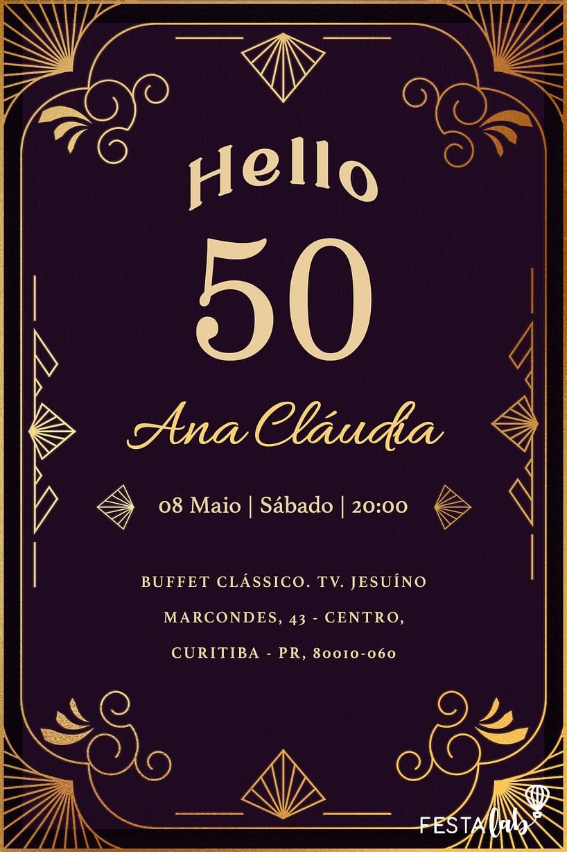 Modelo de Convite de Aniversario Adulto - Moldura Aesthetic Escuro Criar convite de aniversário - Moldura Aesthetic Escuro| FestaLab