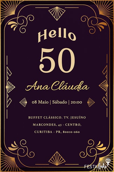 Modelo de Convite de Aniversario Adulto - Moldura Aesthetic Escuro Convite Moldura Aesthetic Escuro grátis para editar