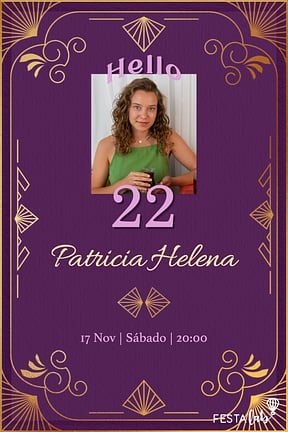 Modelo de Convite de Aniversario Adulto - Moldura Aesthetic Roxo Convite de Aniversario Adulto - Moldura Aesthetic Roxo