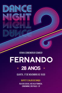 Modelo de Convite de Aniversario Adulto - Neon Anos 70 Convite Neon Anos 70 grátis para editar
