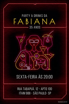 Convite de Aniversario Adulto - Neon Drink