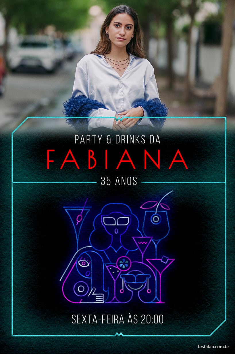 Convite Neon Drink Azul grátis para editar