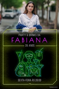 Modelo de Convite de Aniversario Adulto - Neon Drink Verde Convite Neon Drink Verde grátis para editar