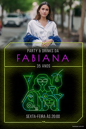 Modelo de Convite de Aniversario Adulto - Neon Drink Verde Convite de Aniversario Adulto - Neon Drink Verde