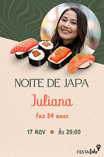 Modelo de Convite de Aniversario Adulto - Noite de Japa Convite Noite de Japa grátis para editar