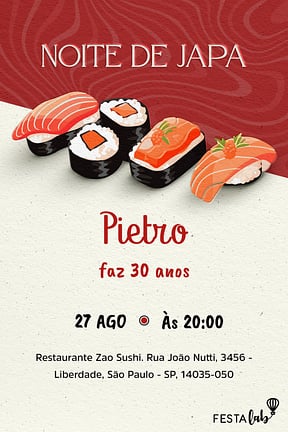 Convite de Aniversario Adulto - Noite de Japa Vermelho
