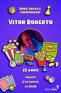 Modelo de Convite de Aniversario Adulto - Noite de Jogos Convite Noite de Jogos grátis para editar
