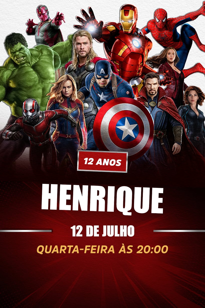 Convite Os Vingadores grátis para editar