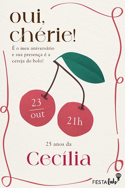 Criar convite de aniversário - Oui, Chérie| FestaLab