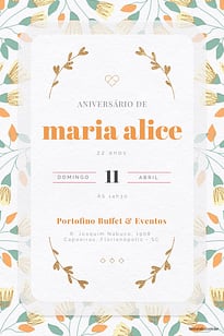 Modelo de Convite de Aniversario Adulto - Raminhos Laranja Convite Raminhos Laranja grátis para editar