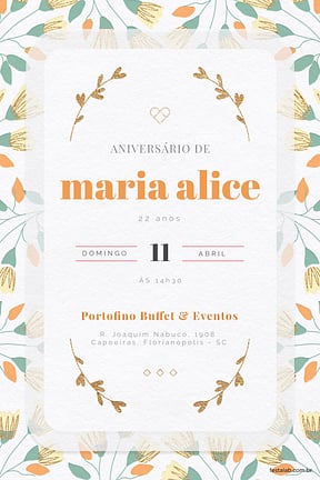 Modelo de Convite de Aniversario Adulto - Raminhos Laranja Convite de Aniversario Adulto - Raminhos Laranja