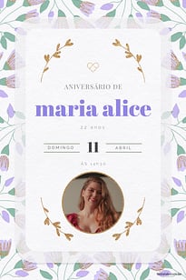 Modelo de Convite de Aniversario Adulto - Raminhos Lilas Convite Raminhos Lilás grátis para editar