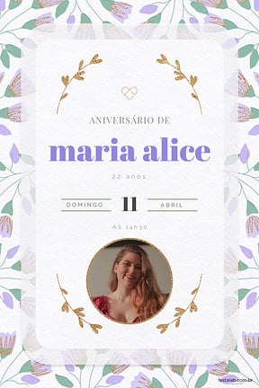Modelo de Convite de Aniversario Adulto - Raminhos Lilas Convite de Aniversario Adulto - Raminhos Lilas