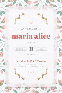 Modelo de Convite de Aniversario Adulto - Raminhos Rosa Convite Raminhos Rosa grátis para editar